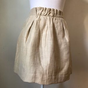 J Crew Gathered Tan Linen Mini Skirt